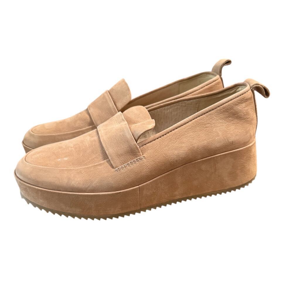 Eileen Fisher Tan Nubuck Platform Loafers Size 6